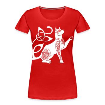 Chat blanc celte - T-shirt bio Premium Femme - rouge - Devant - Mia (176cm)