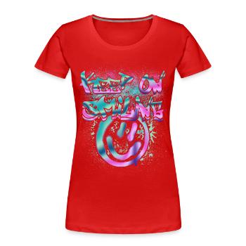 Smileys et texte phosphorescents - T-shirt bio Premium Femme - rouge - Devant - Mia (176cm)