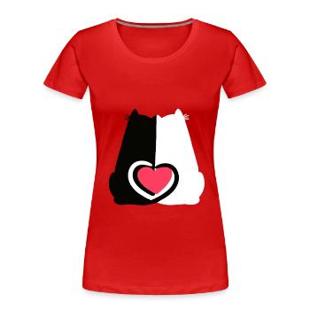 Katzen Valentin Katze Herz Herzen Liebe - Frauen Premium Bio T-Shirt - Rot - Vorne - Mia (176cm)