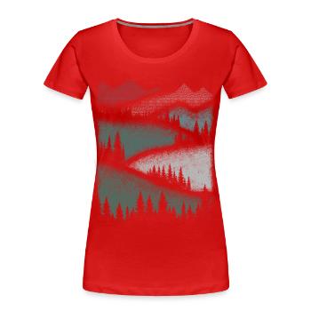 Nature Mountains Hiking Forest Minimalist Gift - Women's Premium Organic T-Shirt - red - Front - Mia (176cm)