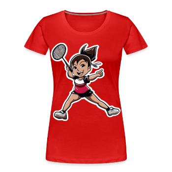 Dessin animé du joueur de badminton - T-shirt bio Premium Femme - rouge - Devant - Mia (176cm)