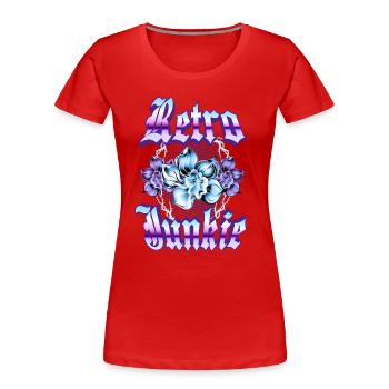 Retro Junkie – 90s Gothic Blumenstil - Frauen Premium Bio T-Shirt - Rot - Vorne - Mia (176cm)
