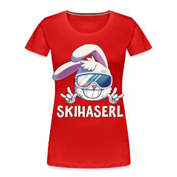 Skihaserl Skihase Apres ski Skiurlaub Geschenk - Frauen Premium Bio T-Shirt - Rot - Vorne - Mia (176cm)
