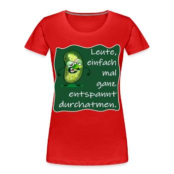 GEWÜRZGURKE GURKE ENTSPANNUNG YOGA ATMUNG - Frauen Premium Bio T-Shirt - Rot - Vorne - Mia (176cm)