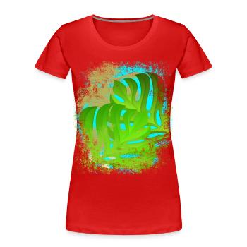 Sensation de vacances palmiers et feuilles de Monstera vert/or - T-shirt bio Premium Femme - rouge - Devant - Mia (176cm)