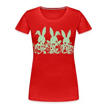 Lapins Fleurs de Pâques - T-shirt bio Premium Femme - rouge - Devant - Mia (176cm)