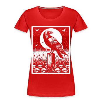 Rabe Vollmond Feld Totenkopf - Frauen Premium Bio T-Shirt - Rot - Vorne - Mia (176cm)
