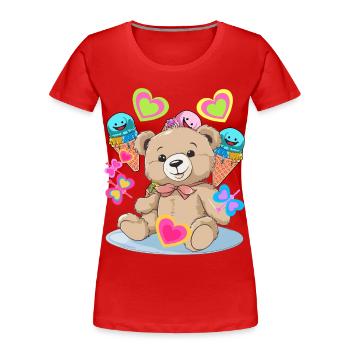 Glace Teddy Anniversaire Coeur Coeurs Enfant Enfants Bébé - T-shirt bio Premium Femme - rouge - Devant - Mia (176cm)