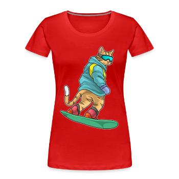 Katze Snowboarder Snowboard - Frauen Premium Bio T-Shirt - Rot - Vorne - Mia (176cm)