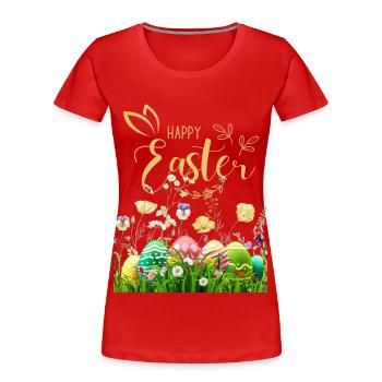 Goldenes Osterfest - Blumen und Eier - Frauen Premium Bio T-Shirt - Rot - Vorne - Mia (176cm)