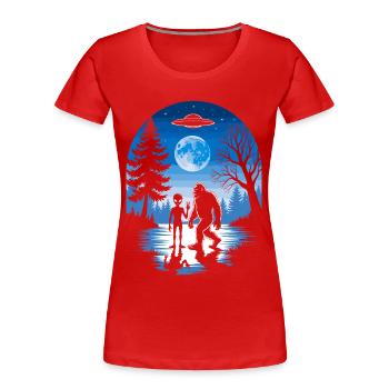 Alien, Bigfoot, UFO - Women's Premium Organic T-Shirt - red - Front - Mia (176cm)