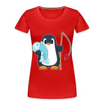 Pinguin Angler Fisch Angeln - Frauen Premium Bio T-Shirt - Rot - Vorne - Mia (176cm)