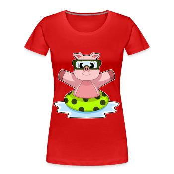 Pig Swimming Swimming Ring Summer - Women's Premium Organic T-Shirt - red - Front - Mia (176cm)