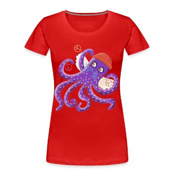 Peace octopus Sepp swims for peace - Women's Premium Organic T-Shirt - red - Front - Mia (176cm)