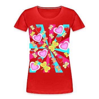Kinder Sommer Retro Schmetterlinge Obst Herzen - Frauen Premium Bio T-Shirt - Rot - Vorne - Mia (176cm)