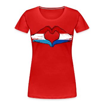 Luxembourg Hollande drapeau mains coeur utilisé - T-shirt bio Premium Femme - rouge - Devant - Mia (176cm)