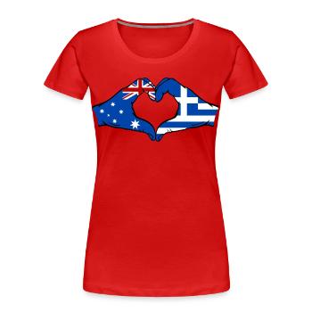 Australien Griechenland Flagge Haende Herzform - Frauen Premium Bio T-Shirt - Rot - Vorne - Mia (176cm)