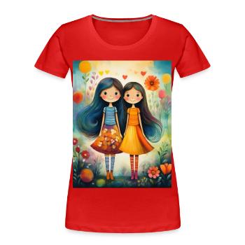 Smiling girls with floral décor - Women's Premium Organic T-Shirt - red - Front - Mia (176cm)