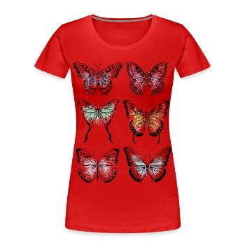 Bunte Schmetterlingsvielfalt - Frauen Premium Bio T-Shirt - Rot - Vorne - Mia (176cm)