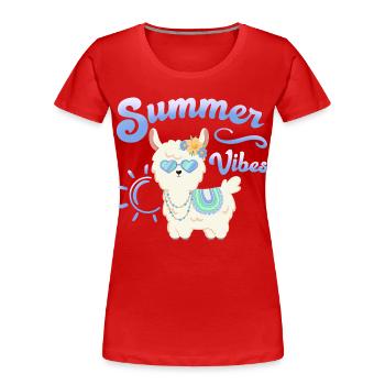 Lama Sommer Alpaka - Summer vibes - Sommerstimmung - Frauen Premium Bio T-Shirt - Rot - Vorne - Mia (176cm)
