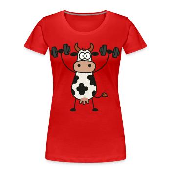Funny Cow Dumbbells Workout Fitness Bodybuilding - Women's Premium Organic T-Shirt - red - Front - Mia (176cm)