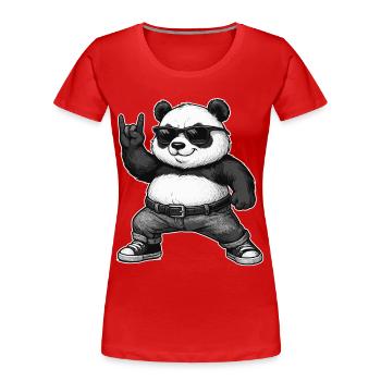 Rock Musik, Panda, Panda, Rock Hand, Heavy Metal - Frauen Premium Bio T-Shirt - Rot - Vorne - Mia (176cm)
