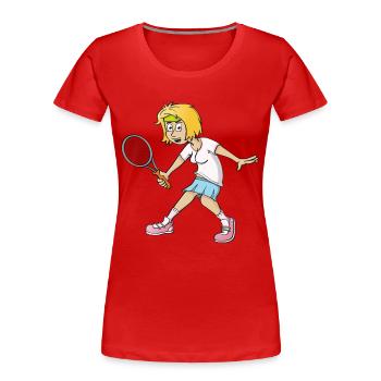 Image joyeuse d’un joueur de tennis - T-shirt bio Premium Femme - rouge - Devant - Mia (176cm)