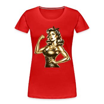 Strong Cool Woman Rockabilly Style Gold Gift - Women's Premium Organic T-Shirt - red - Front - Mia (176cm)