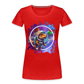 Dinosaur im Weltraum Astronaut Design - Frauen Premium Bio T-Shirt - Rot - Vorne - Mia (176cm)