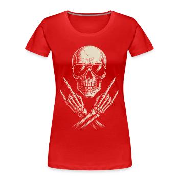 Rock Musik, Totenkopf, Rock Hand, Heavy Metal - Frauen Premium Bio T-Shirt - Rot - Vorne - Mia (176cm)