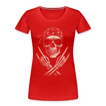 Rock Musik, Totenkopf, Rock Hand, Heavy Metal - Frauen Premium Bio T-Shirt - Rot - Vorne - Mia (176cm)