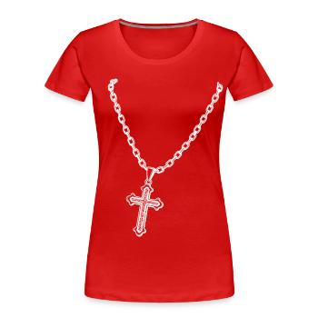 Halskette mit Kreuz - Frauen Premium Bio T-Shirt - Rot - Vorne - Mia (176cm)
