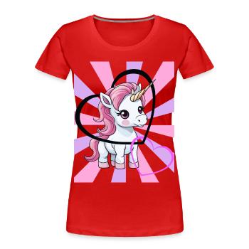 Einhorn Valentin Herz Teenie Pferd Kinder Herzen - Frauen Premium Bio T-Shirt - Rot - Vorne - Mia (176cm)
