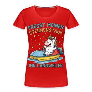 Einhorn Tretbootfahrt - Frauen Premium Bio T-Shirt - Rot - Vorne - Mia (176cm)