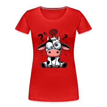 Funny Confused Cow Cartoon Clumsy Googly Eyes - Women's Premium Organic T-Shirt - red - Front - Mia (176cm)