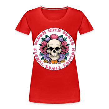 skull sticker bloom with bones flowers - Women's Premium Organic T-Shirt - red - Front - Mia (176cm)