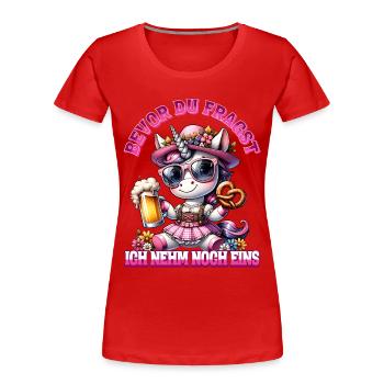 Beer Festival Unicorn with Pretzel - Women's Premium Organic T-Shirt - red - Front - Mia (176cm)