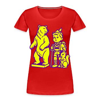 Pop Art Still Life with Bear, Boy and Squirrel - Women's Premium Organic T-Shirt - red - Front - Mia (176cm)