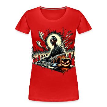 Crâne de DJ d’Halloween avec citrouille - T-shirt bio Premium Femme - rouge - Devant - Mia (176cm)