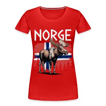 Norge Moose in front of Norway Flag Forest Design - Women's Premium Organic T-Shirt - red - Front - Mia (176cm)