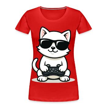 Gamer Cat Coolness - Women's Premium Organic T-Shirt - red - Front - Mia (176cm)