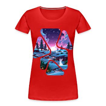 Landscape Snow Puzzle Fantasy - White Rabbit - Women's Premium Organic T-Shirt - red - Front - Mia (176cm)