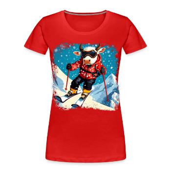 Vaches skieuses - T-shirt bio Premium Femme - rouge - Devant - Mia (176cm)
