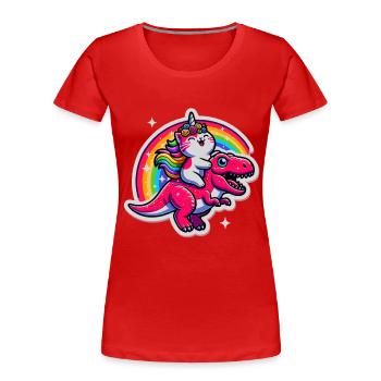 Colourful Unicorn T-Rex Fusion Illustration - Women's Premium Organic T-Shirt - red - Front - Mia (176cm)