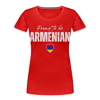 Arménien fier, fabriqué en Arménie - T-shirt bio Premium Femme - rouge - Devant - Mia (176cm)