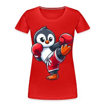 Cooler Pinguin Boxer Cartoon Kickboxer Kampfsport - Frauen Premium Bio T-Shirt - Rot - Vorne - Mia (176cm)