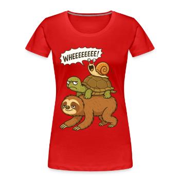 Faultier Schildkröte Schnecke, Lustige Tiere - Frauen Premium Bio T-Shirt - Rot - Vorne - Mia (176cm)