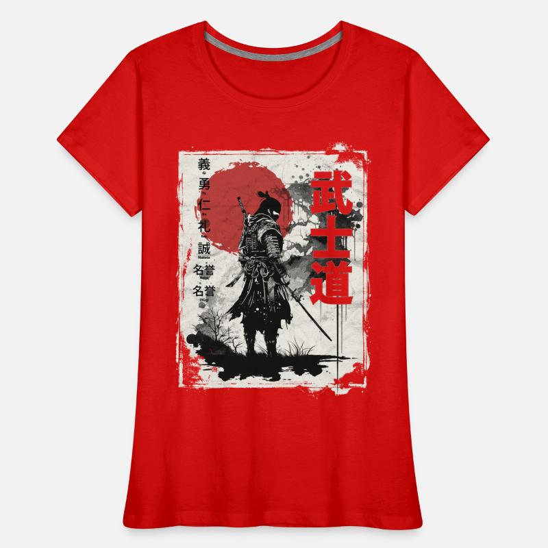 Samurai Warrior with Red Sun Backdrop Women's Premium Organic T-Shirt