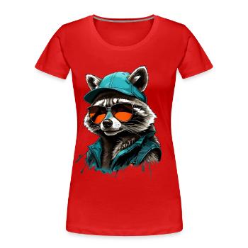 Raton laveur cool avec des lunettes de soleil et une casquette - T-shirt bio Premium Femme - rouge - Devant - Mia (176cm)