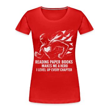 Heroischer Buchliebhaber Illustration - Frauen Premium Bio T-Shirt - Rot - Vorne - Mia (176cm)